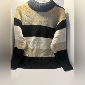 a new day Black and Cream Striped Turtleneck Sweater